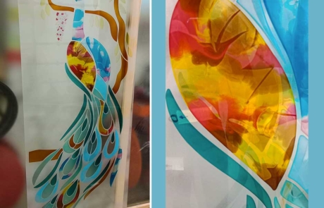 vetro satinato con decoro resina , colorata con effetti sfumati , completamente realizzato a mano